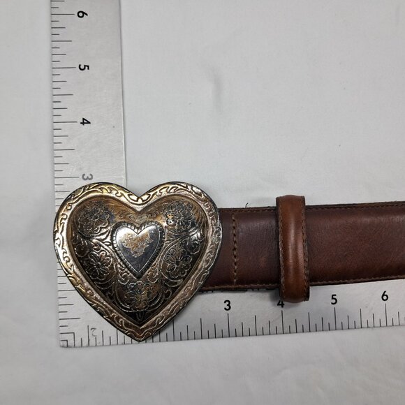 Vtg 1993 Brighton Brown Leather Belt With Silver Tone Heart Buckle Size L #44307 - Picture 7 of 9